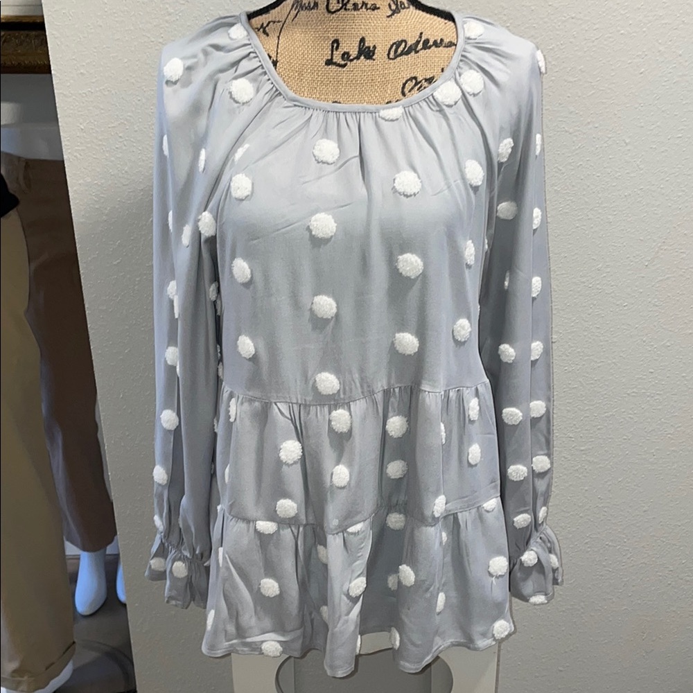 Blu Pepper Gray Ruffled Blouse with Tiered Sleeves